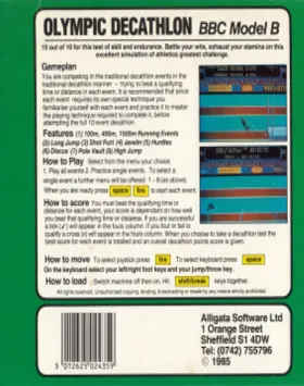 Olympic Decathlon (1985)(Alligata)[h 8-Bit] box cover back